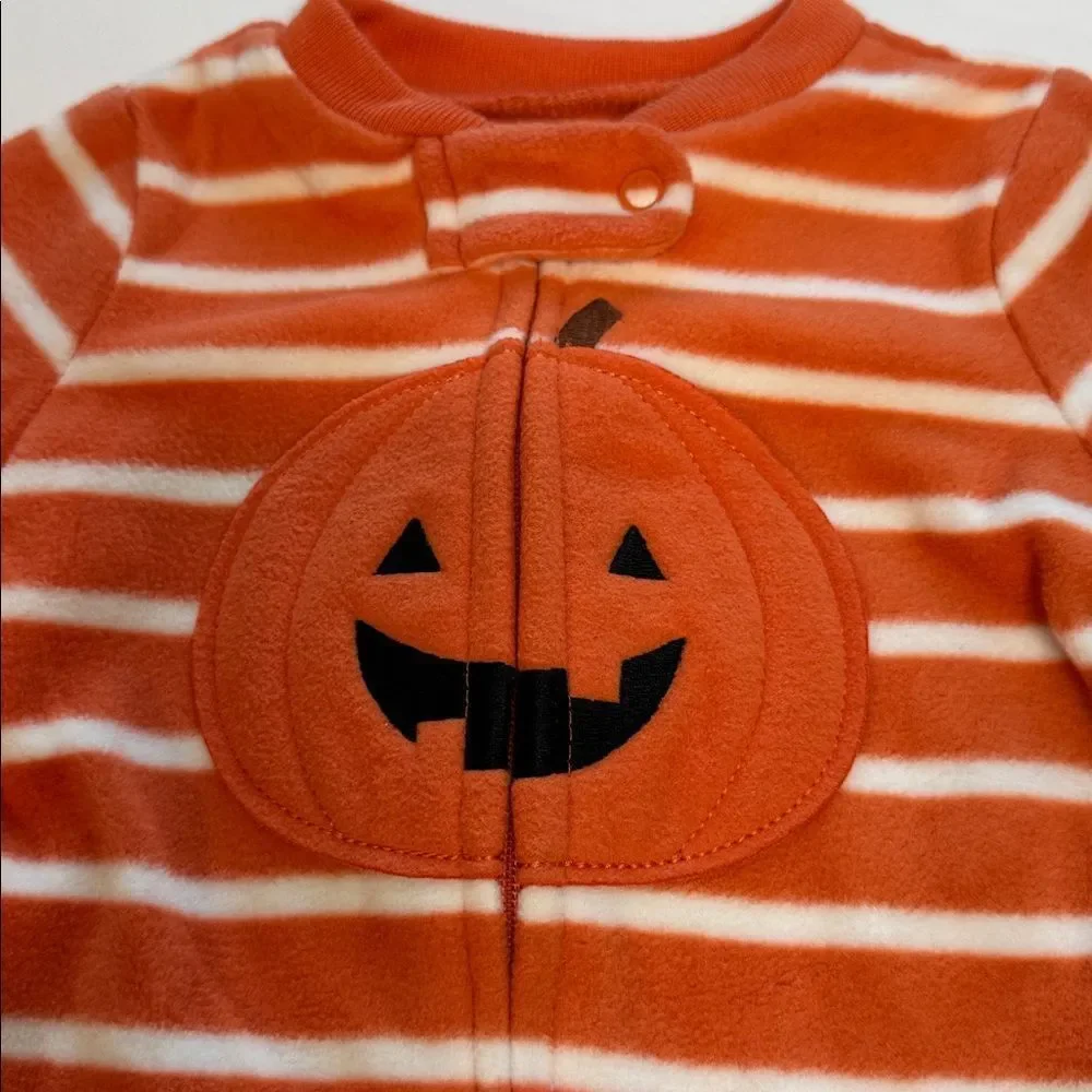 Carter's Baby Orange and White Striped Pumpkin Footie Pajamas Size 3 Months